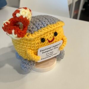 Emotional Support Dumpster Fire Yellow and Gray Crochet Plush
